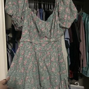 ARULA Green and Pink Floral Mini Dress
